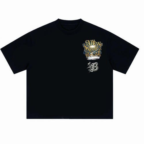 All We Need Is Jesus Drop Oversized Tee — Black/Gold